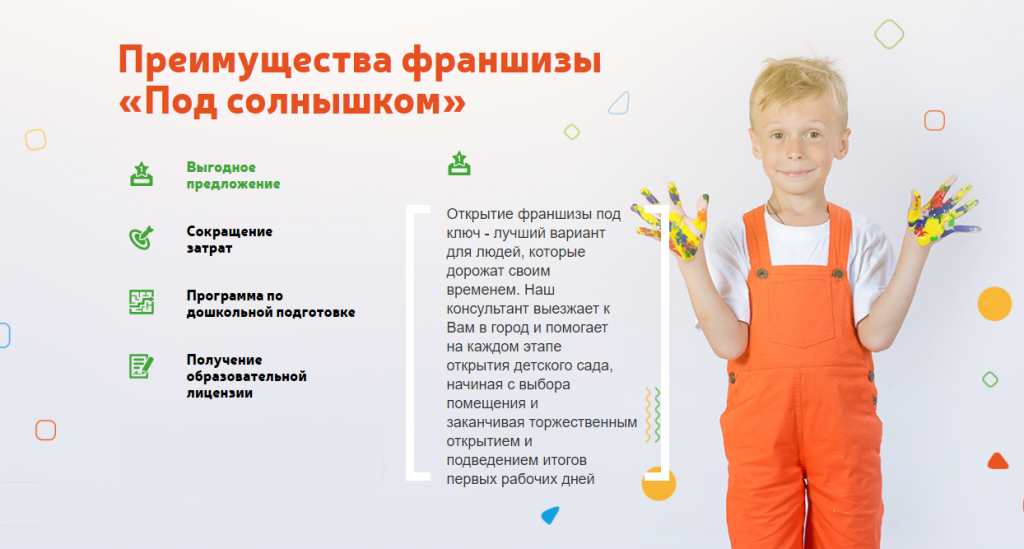 Преимущества франшизы детского сада «Под солнышком»